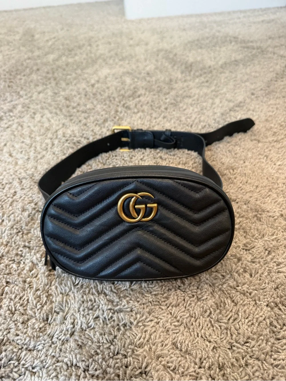 Gucci Marmont Black Quilted Leather Belt Bag